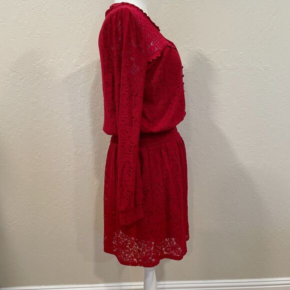 ~ Anthropologie Sm Leifnotes Field Day Dress Red Lace Stretch Mini Small Ruby ~ - Picture 6 of 12